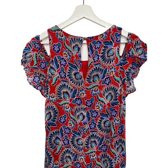 Everly Red Floral Cold Shoulder Mini Dress Boho Festival Small - Picture 9 of 12